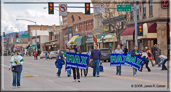 Supporters of Max Baucus bring up the parade's rear.